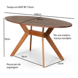 Mesa de Jantar Oval Mai - Tampo de Mdf Bp 15mm de 160 X 90cm Base em Madeira Maciça Eucalipto - 3