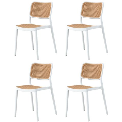Kit 4 Cadeiras Empilhável Lia Bali Rivatti Polipropileno Branco Assento Encosto Simuland Rattan