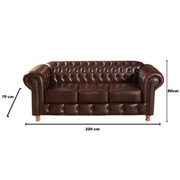 Conjunto de Sofá 3 Lugares e 2 Poltronas Chesterfield Luís Xv - 3
