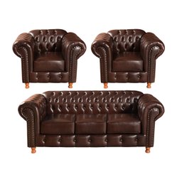 Conjunto de Sofá 3 Lugares e 2 Poltronas Chesterfield Luís Xv - 1