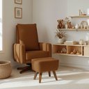 Ver imagem 2 de Poltrona de Amamentação Giro Balanço Ayra com Puff Linho Aveludado Terracota - Nexta Casa