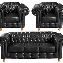 Conjunto de Sofá 3 Lugares e 2 Poltronas Chesterfield Luís Xv - 1