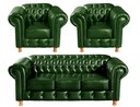 Ver imagem 1 de Conjunto de Sofá 3 Lugares e 2 Poltronas Chesterfield Luís Xv Verde