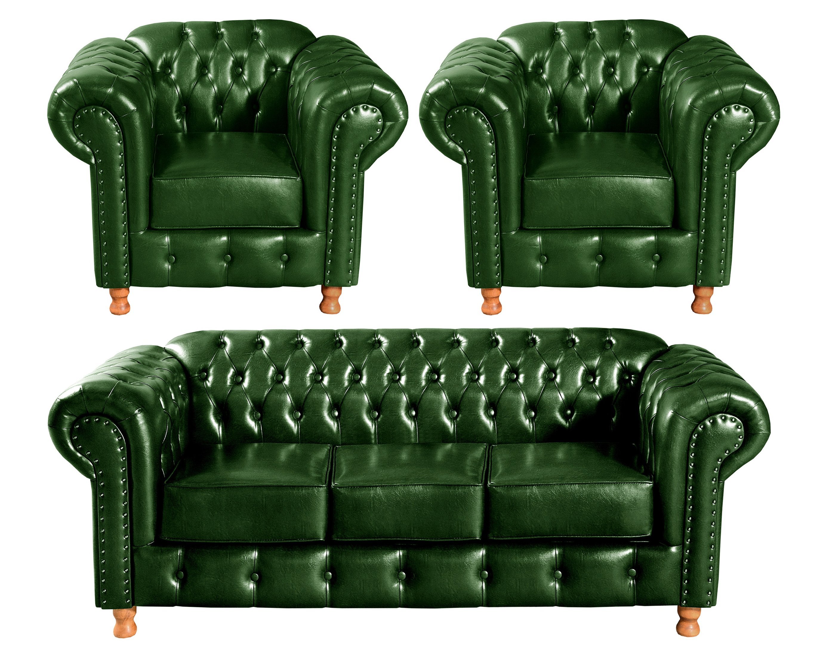 Conjunto de Sofá 3 Lugares e 2 Poltronas Chesterfield Luís Xv