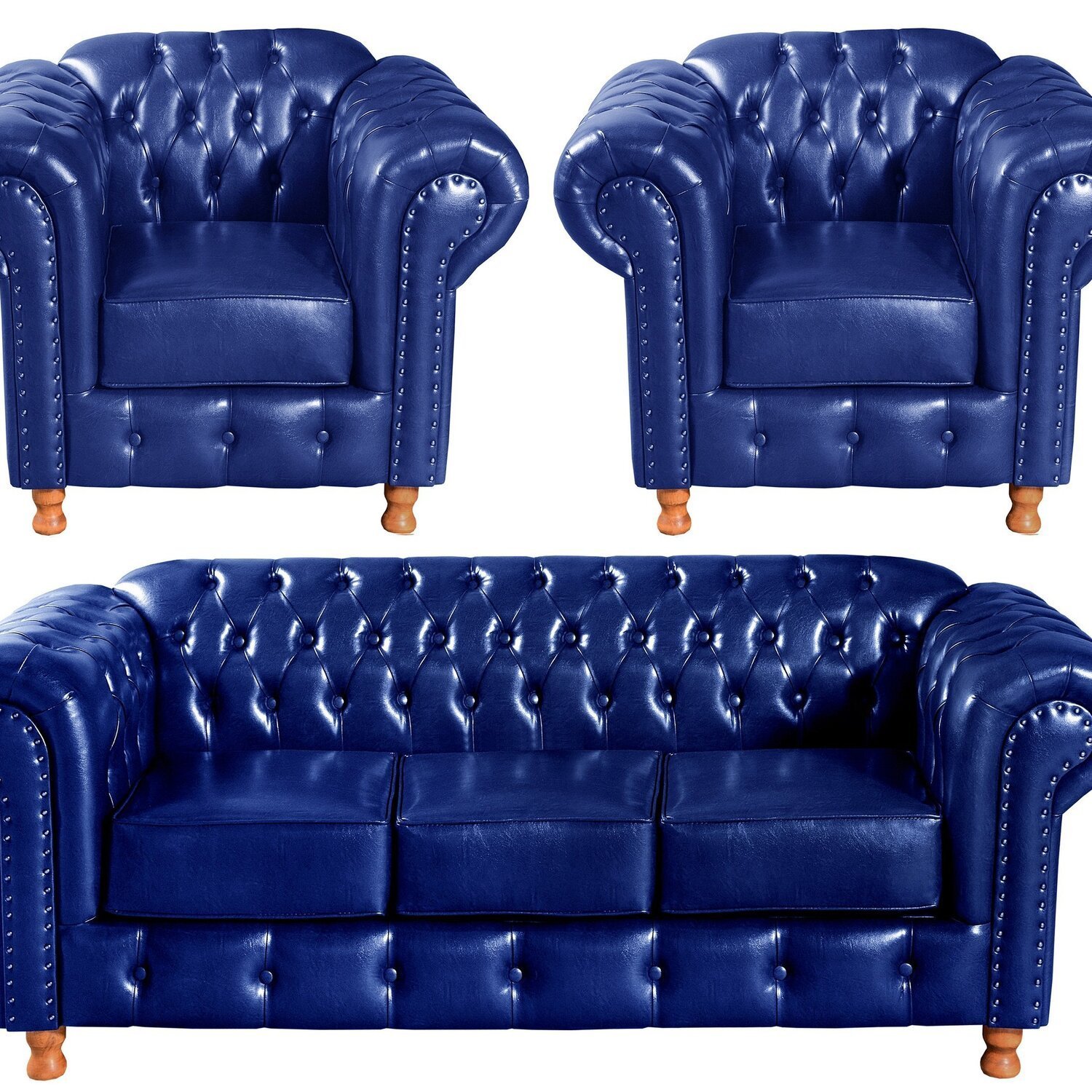 Conjunto de Sofá 3 Lugares e 2 Poltronas Chesterfield Luís Xv - 1