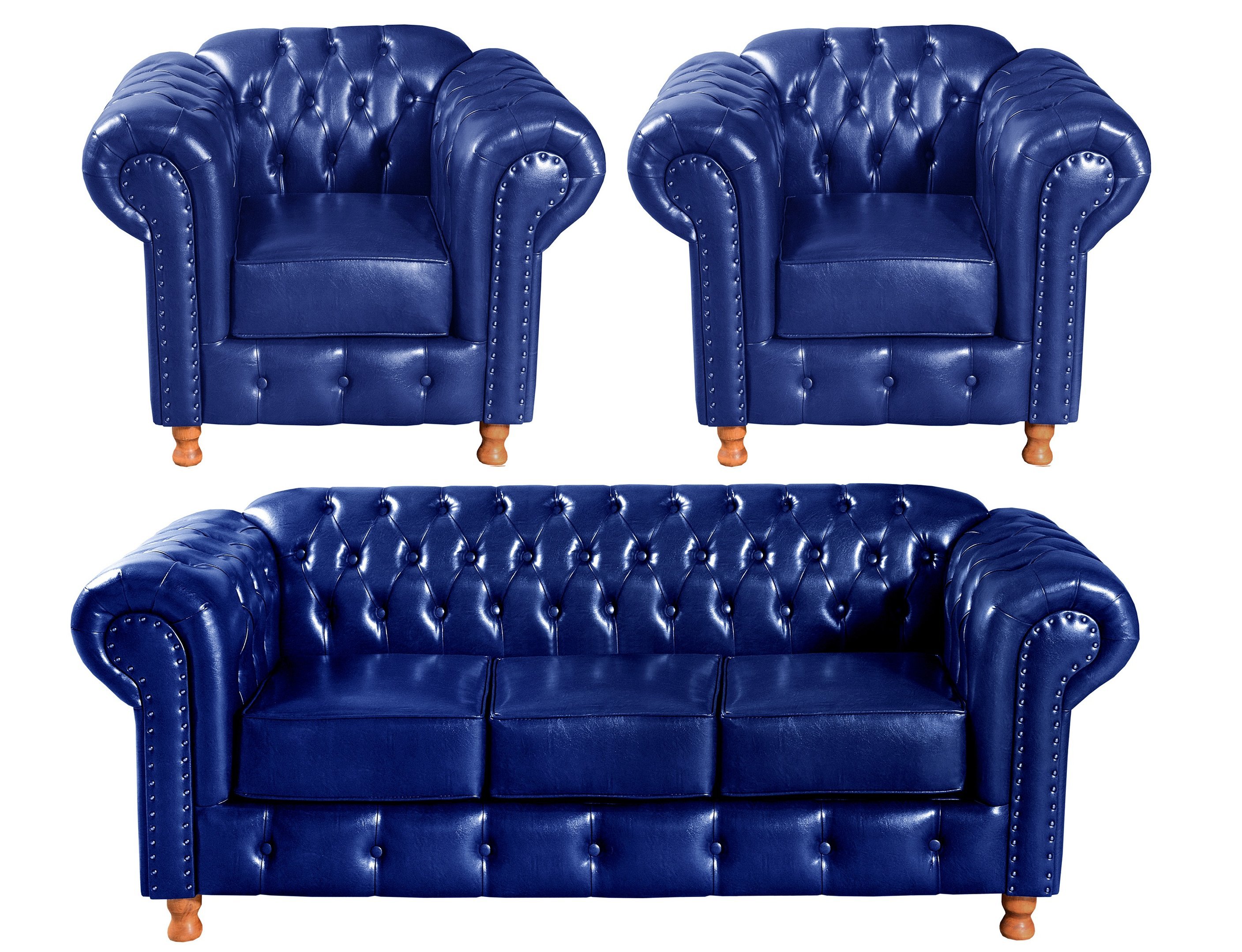 Conjunto de Sofá 3 Lugares e 2 Poltronas Chesterfield Luís Xv