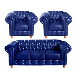 Conjunto de Sofá 3 Lugares e 2 Poltronas Chesterfield Luís Xv - 1