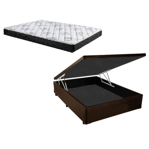 Cama Baú Casal Marrom + Colchão Espuma D33 138x188x14