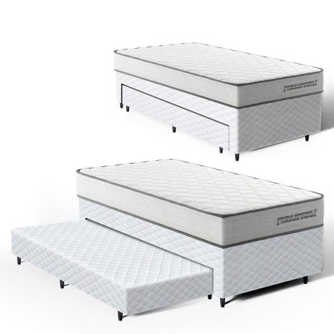 Cama Box Solteiro com Colchão de Molas Ensacadas Double Comfort + Auxiliar de Espuma Unique 88cm