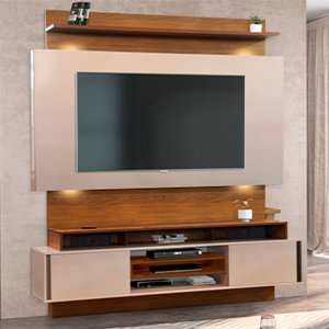 Painel Home Theater Suspenso Rack Louro Freijo/off White