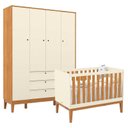 Ver imagem 1 de Berço Americano e Guarda Roupa Unique 4 Portas Off White Freijó Eco Wood - Matic