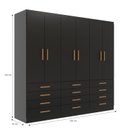 Ver imagem 4 de Guarda-Roupa 6 Portas e 12 Gavetas New Mônaco Preto