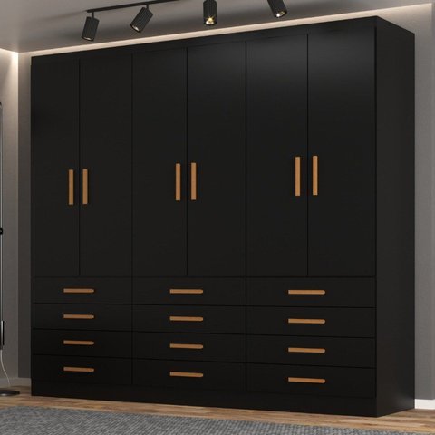 Guarda-Roupa 6 Portas e 12 Gavetas New Mônaco Preto