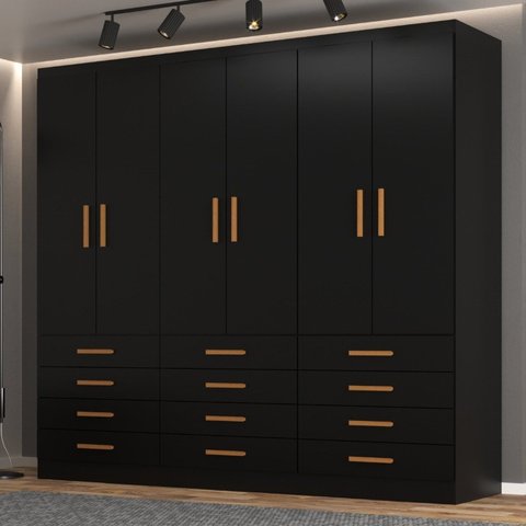 Guarda-roupa 6 Portas e 12 Gavetas New Mônaco