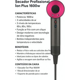 Secador Profissional Íon Plus 1600w Secador Cabelo Forte Íon Turbo 1600w com Jato Frio - 4