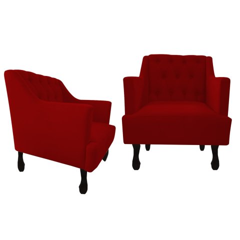 Kit 2 Poltronas Decorativa Julia Suede Vermelho Pés Madeira Mz Decor