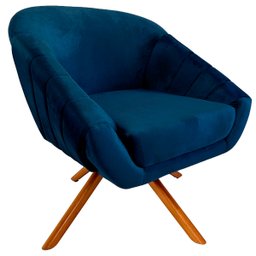 Kit Poltrona Giovana Giratória Ferro e Madeira, Puff Capitonê Luxo e Almofadas em Sued Premium:azul - 4
