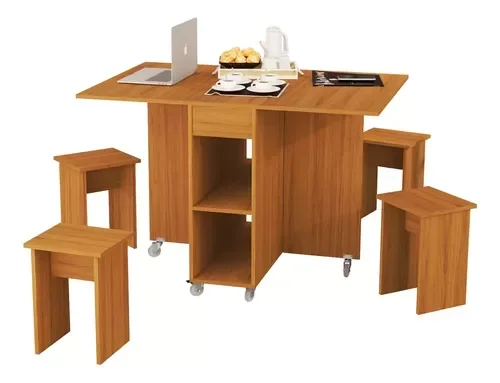 Mesa De Jantar Jade Dobravél Apartamento Lazer 120 Cm -100% MDF -Multifuncional - Nature - 2