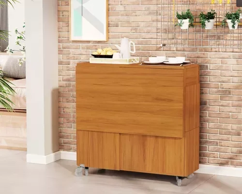 Mesa De Jantar Jade Dobravél Apartamento Lazer 120 Cm -100% MDF -Multifuncional - Nature - 4