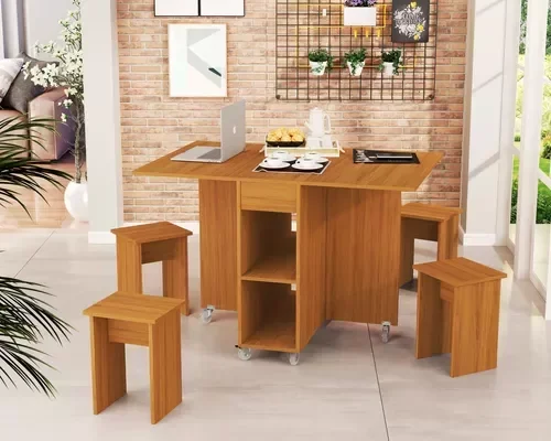 Mesa De Jantar Jade Dobravél Apartamento Lazer 120 Cm -100% MDF -Multifuncional - Nature