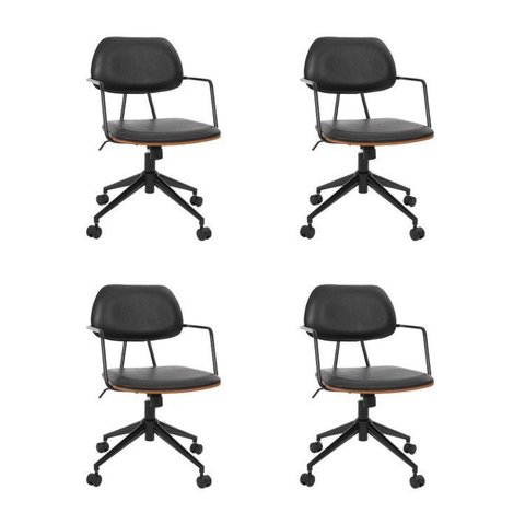 Kit com 4 Cadeiras Office com Relex em Aço Carbono e Couro Ecologico Dijon Preto