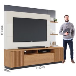 Estante Home Theater para TV até 70 Pol. 210cm Niterói Freijó/Off White/Preto Fosco - Colibri - 8