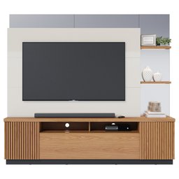 Estante Home Theater para TV até 70 Pol. 210cm Niterói Freijó/Off White/Preto Fosco - Colibri - 1