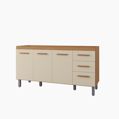 Balcão Gabinete de Pia Aurora 160cm Freijó/Off White s/ Tampo 3 Portas 3 Gavetas - Nathan