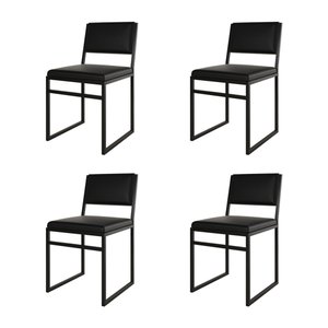 Kit 4 Cadeiras de Jantar Industrial Isa Assento Corino Preto