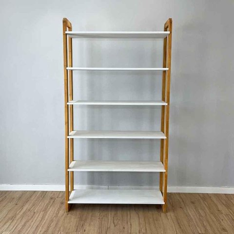 Estante Linea Ample 6 Prateleiras Madeira Pinus 100cm Branco e Nozes Artfactory Design