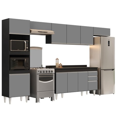 Armário de Cozinha Modulada 5 Peças CP14 Balcão com Tampo Preto/Cinza - Lumil Lumil Móveis