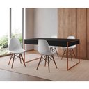 Ver imagem 1 de Mesa Jantar Industrial Retangular Filadélfia Preta 137x90cm Base Cobre com 4 Cadeiras Brancas