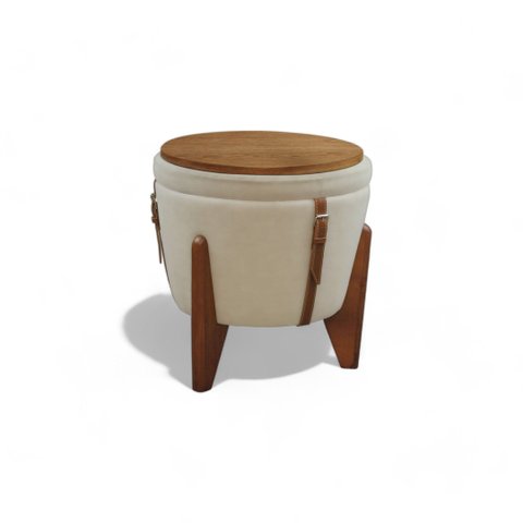 Puff Banqueta Fênix Baú Mesa Design Moderno Bege Claro