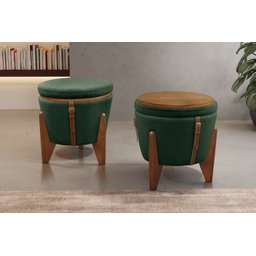 Puff Banqueta Fênix Baú Mesa Design Moderno Verde - 2 Puff Banqueta Fênix Baú Mesa Design Moderno Verde - 2