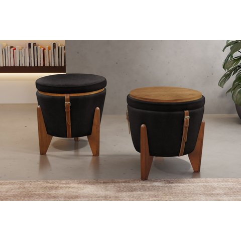 Puff Banqueta Fênix Baú Mesa Design Moderno Preto