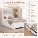 Ver imagem 4 de Cama Solteiro Invicta Multifuncional Baú 2 Gavetas Tomada 20A Prateleiras MDP - Branco