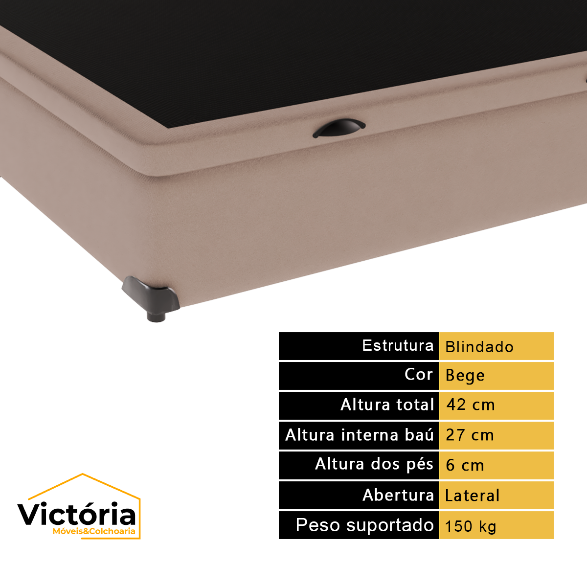 Cama Box com Baú Blindado Reforçado Solteiro 88x188 Bege - 2