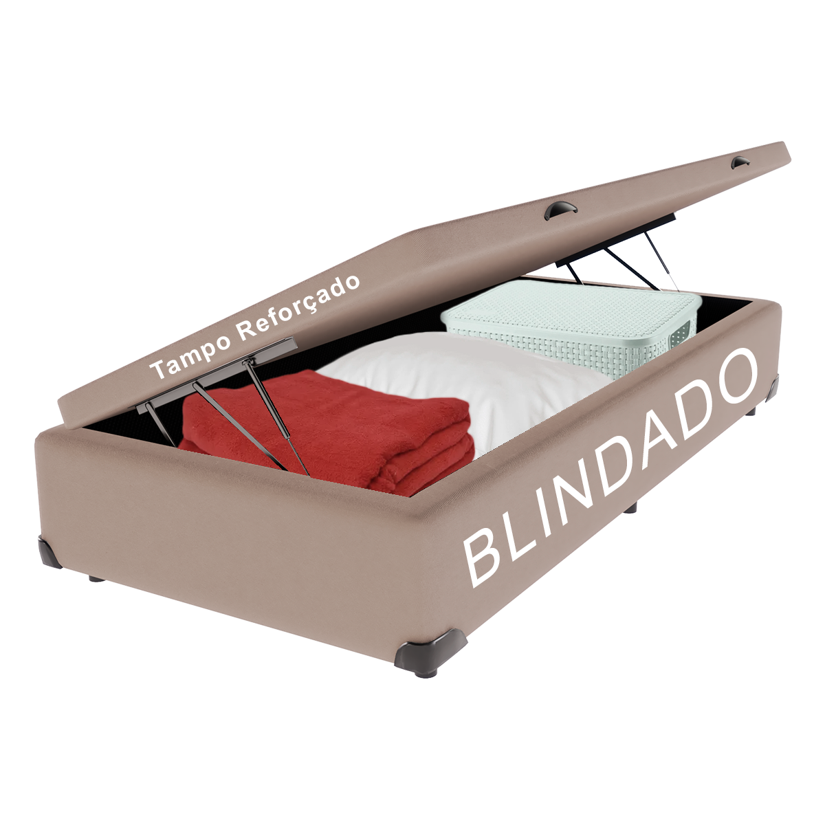 Cama Box com Baú Blindado Reforçado Solteiro 88x188 Bege