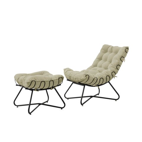Poltrona Costela com Puff Eva Base Metal Preto - Veludo Bege