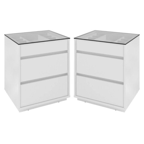 Conjunto Mesa de Cabeceira Cairo 3 Gavetas MDP Branco Casa D Móveis