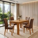 Ver imagem 1 de Conjunto Sala de Jantar 4 Cadeiras 120cm Mesa Athenas e Cadeiras Apogeu Marrom Amêndoa Clean/Couro Morano Avelã