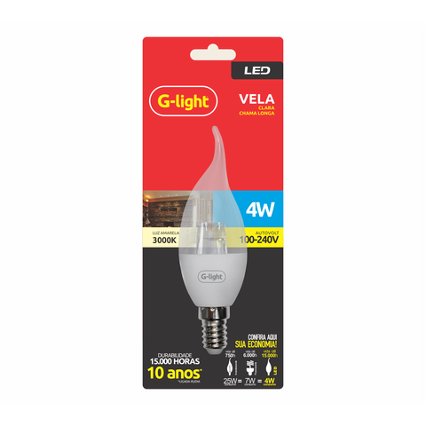 Lâmpada G-light Chama Vela Clara Led C35 4w 3000k Autovolt