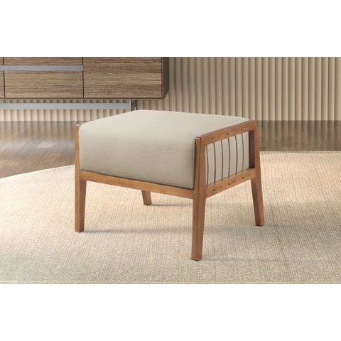 Puff Banqueta Madeira Maciça Gael Luxo Branco Off White