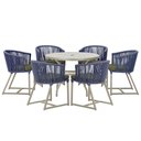 Ver imagem 1 de Mesa com 6 Cadeiras de Jantar Roma 120cm e Noronha em Alumínio Fendi Corda Náutica Estofado 13 Trama