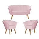 Ver imagem 1 de Kit Namoradeira e 2 Poltronas Pétala Decorativa Veludo Rosa - Montanaris Decor