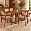 Ver imagem 1 de Conjunto Mesa de Jantar Retangular 6 Cadeiras Estofadas Encosto Tela Pinhão/Taupe - Dalla Costa