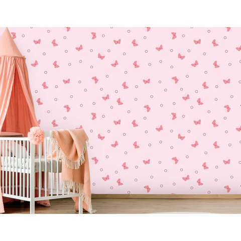 Papel de Parede Infantil - Borboletas Pink Arte Destaque 3 Metros