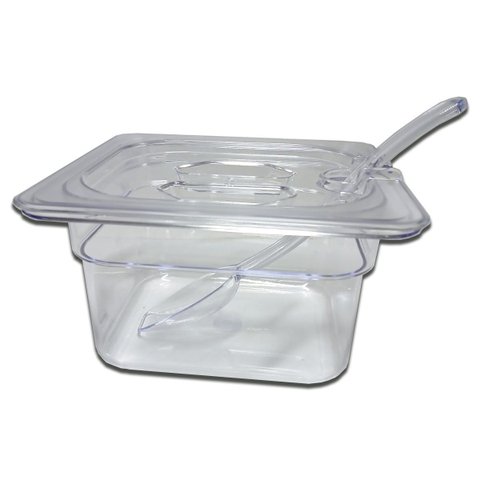 Cuba Gastronômica Policarbonato Gn 1/6x100mm 1,5 L Sb + Tampa com Abertura + Colher 21 Cm Sb