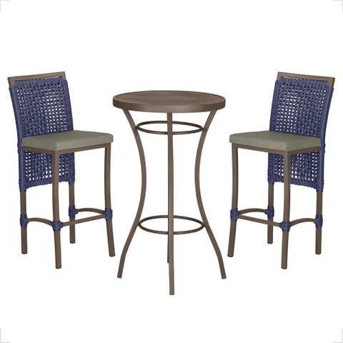 Mesa Bistrô e 2 Banquetas Roma Marrom Corda Náutica Estofado 8 Trama Original