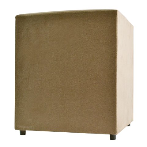Puff Cubo Poptem Quadrado Suede Madeira Sala Bege Pergaminho
